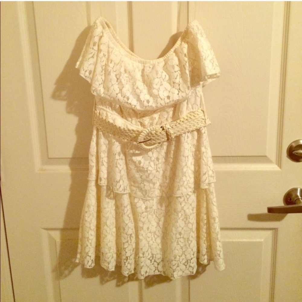 Ivory Laced Strapless Dress
